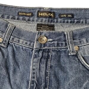 Helix‎ Relaxed Boot Jeans Mens 34x30 Medium Wash Distressed Embroidered 💙 Denim